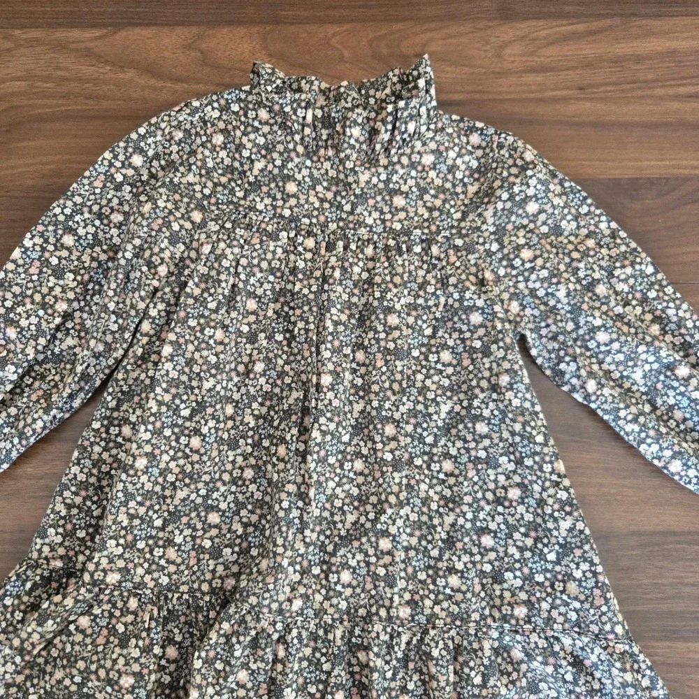 Jamie‎ Kay Girls Organic Cotton Floral Ruffle Dress Ditsy Print Grey Pink 2Y